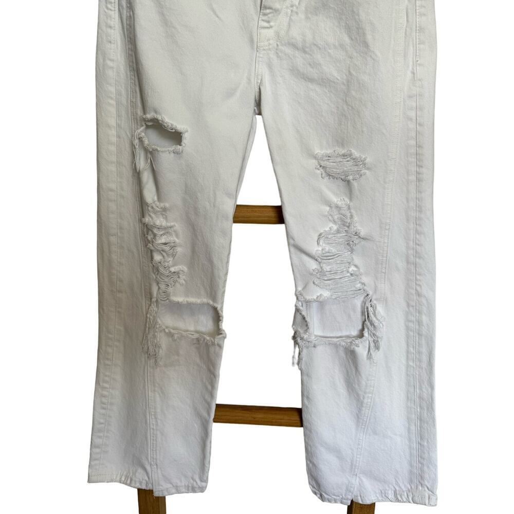 Frame Denim Le Jane Crop Jeans Distressed Straight Leg High Rise White Size 27 - Picture 6 of 13